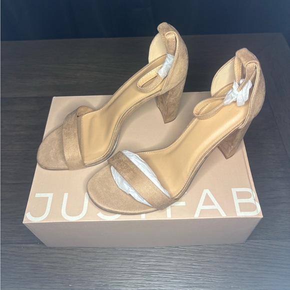 JustFab Lorelai Beige Heeled Sandals - Picture 1 of 13